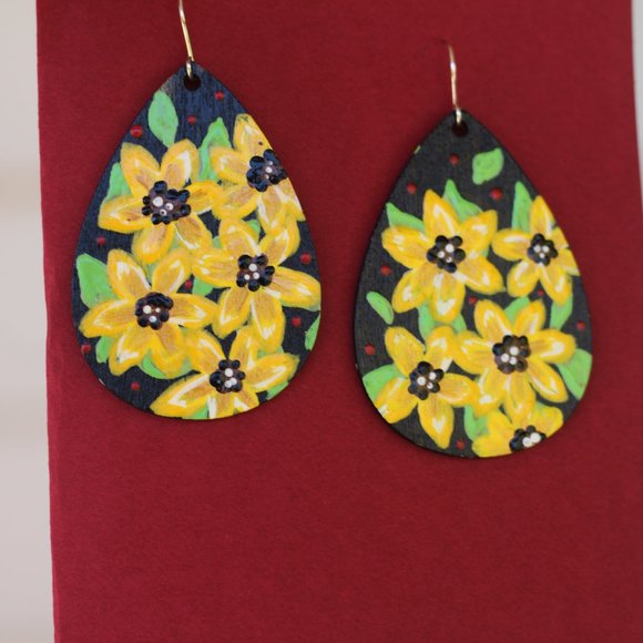 Sunflower Hand painted Earrings Light and custom - Picture 2 of 8